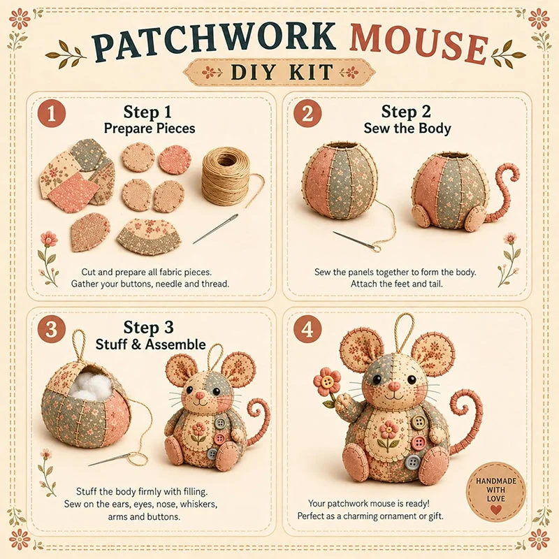 đHot saleđ§”Handcrafted Vintage Mouse Plush Sewing Kit - Image 4