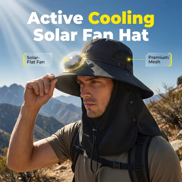 Solar-Powered Wide-Brim Shade Fan Hat