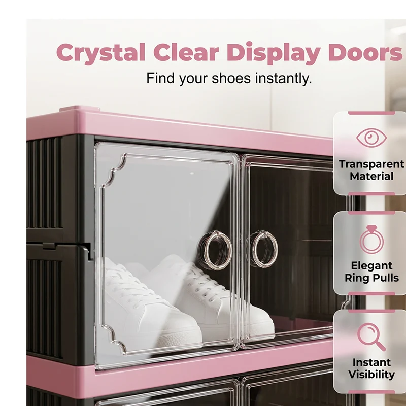 Foldable & Stackable Shoe Cabinet with Clear Doors - Image 2