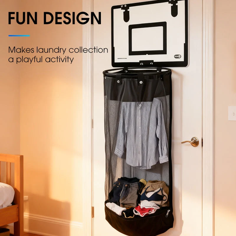 🎉FLASH DEAL 50% OFF – Over-the-Door Basketball Laundry Hamper | Creative Score Game, Big Black Mesh Net, Acrylic/Wood Backboard, No-Drill Install 🚪🏀 - Image 4