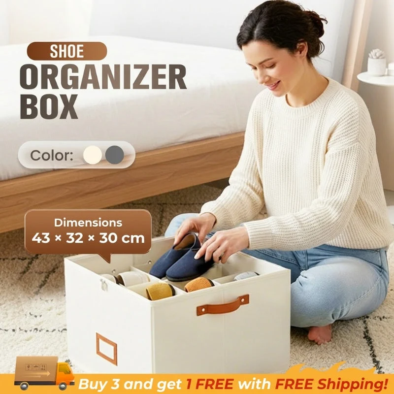 📢📢50% OFF !!!⏰ Fabric Shoe Organizer Storage Box👟– Foldable Design, Large Capacity, Dustproof & Breathable, Space-Saving for Closet & Bedroom 🧺