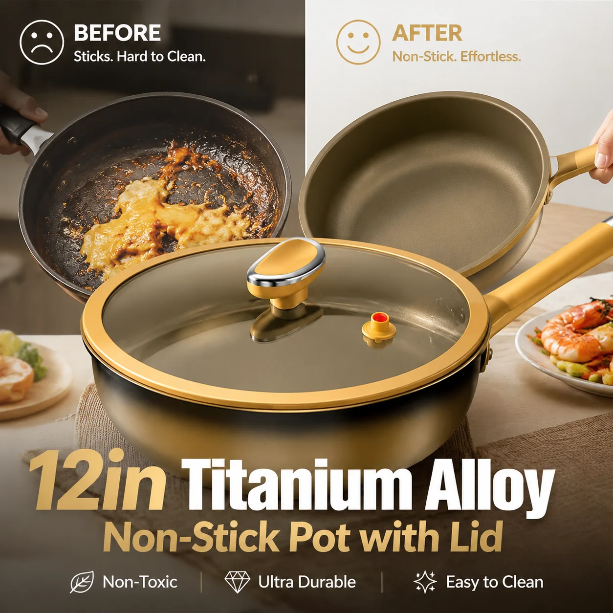 ⏳Time-limited Special⏰12in Titanium Alloy Non-Stick Pot with Lid - Image 3