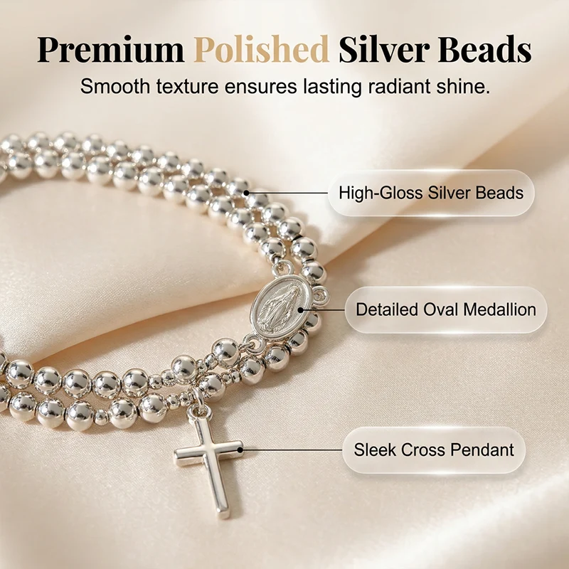 Double-Wrap Rosary Beaded Bracelet - Image 13