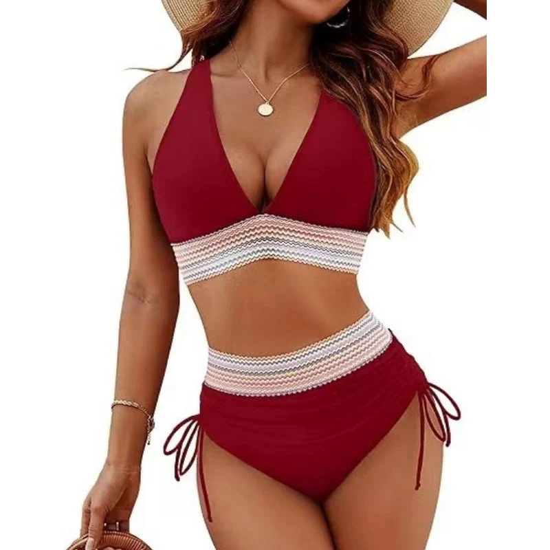 V-Neck Patchwork Bikini 2-Piece Set - Image 6