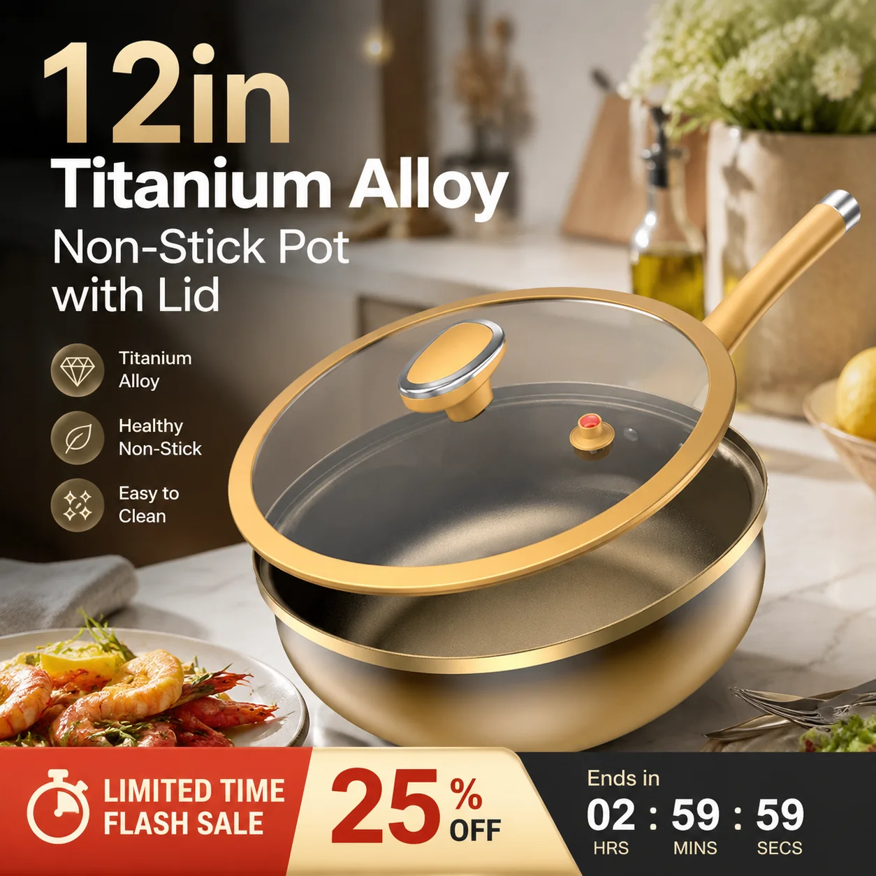 ⏳Time-limited Special⏰12in Titanium Alloy Non-Stick Pot with Lid - Image 5
