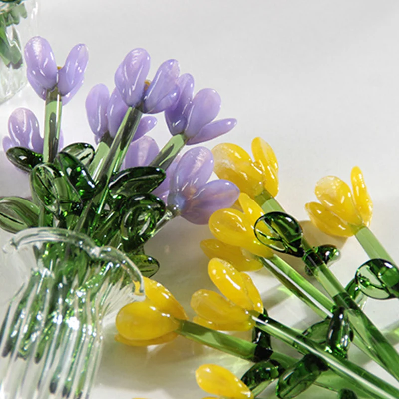 Miniature Colored Glass Flower Figurine Set - Image 6