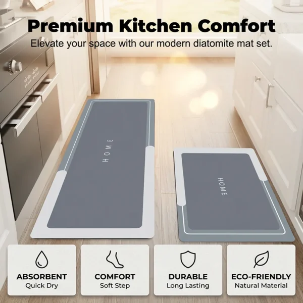 Quick-Dry Diatomaceous Earth Kitchen Mat Set
