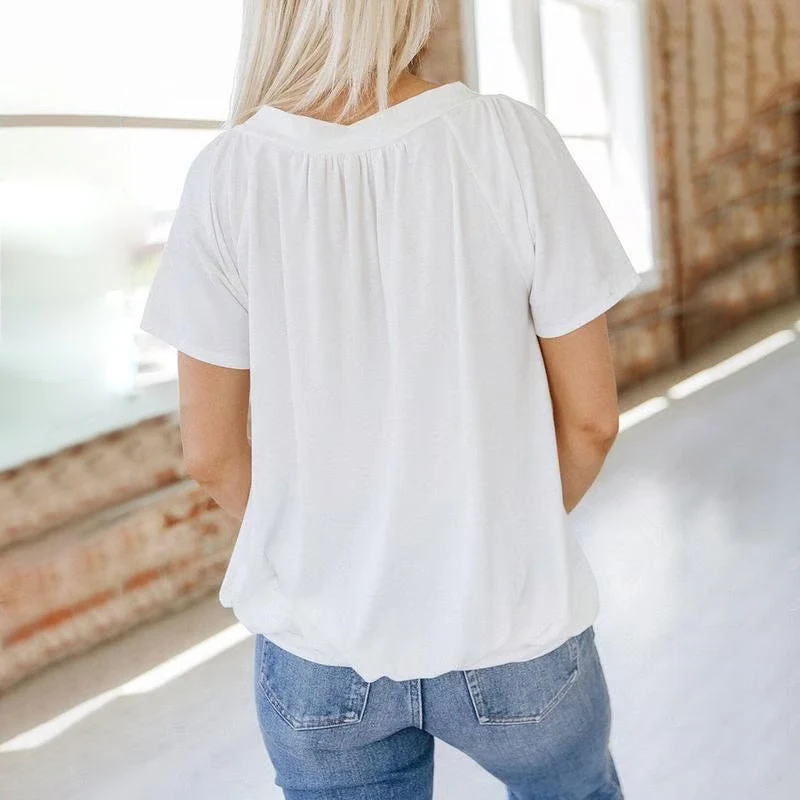 Women's Casual Pleated V-Neck Short-Sleeve Top - Image 7
