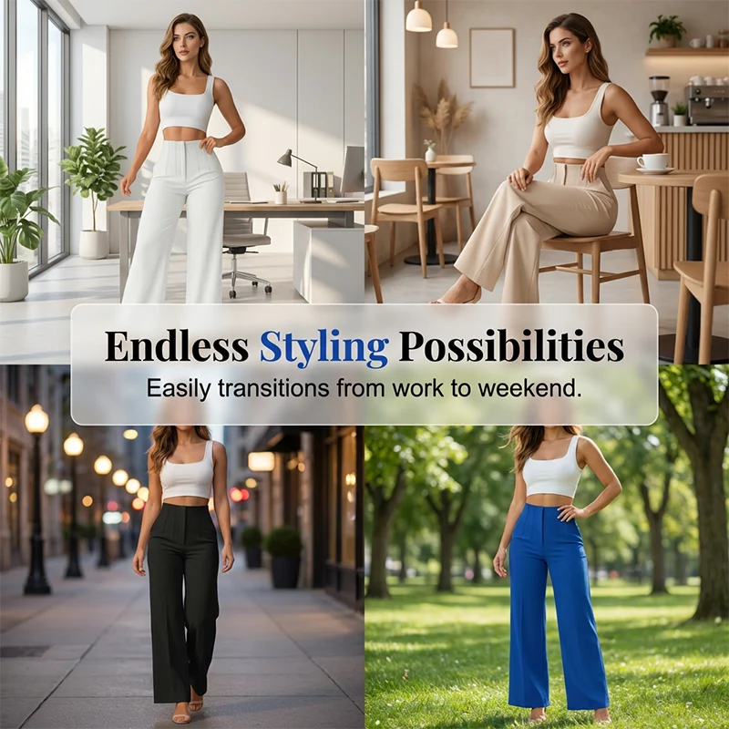 Women’s Solid Color Casual Wide Leg Pants - Image 6