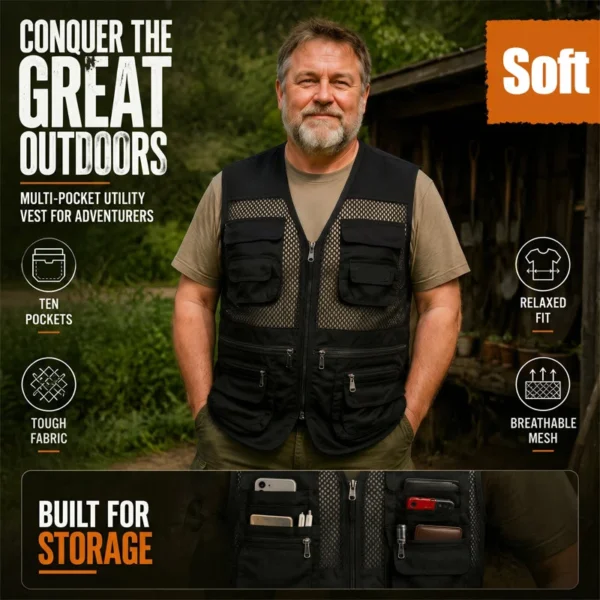 Men's V-Neck Multi-Pocket Mesh Vest