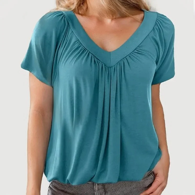 Women's Casual Pleated V-Neck Short-Sleeve Top - Image 10