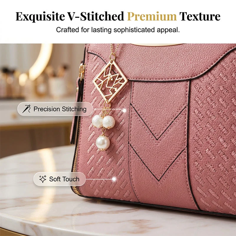 👜 LIMITED-TIME 50% OFF! ✨ Women's Top-Handle Satchel – V-Stitched, Gold Hardware, Multi-Compartment 🌸 - Image 6