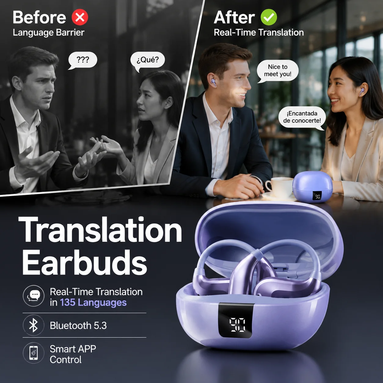 📢📢 50 % OFF !! ✨Translation Earbuds, Supports Real-Time Translation in 135 Languages With APP, Bluetooth 5.3 Earphones