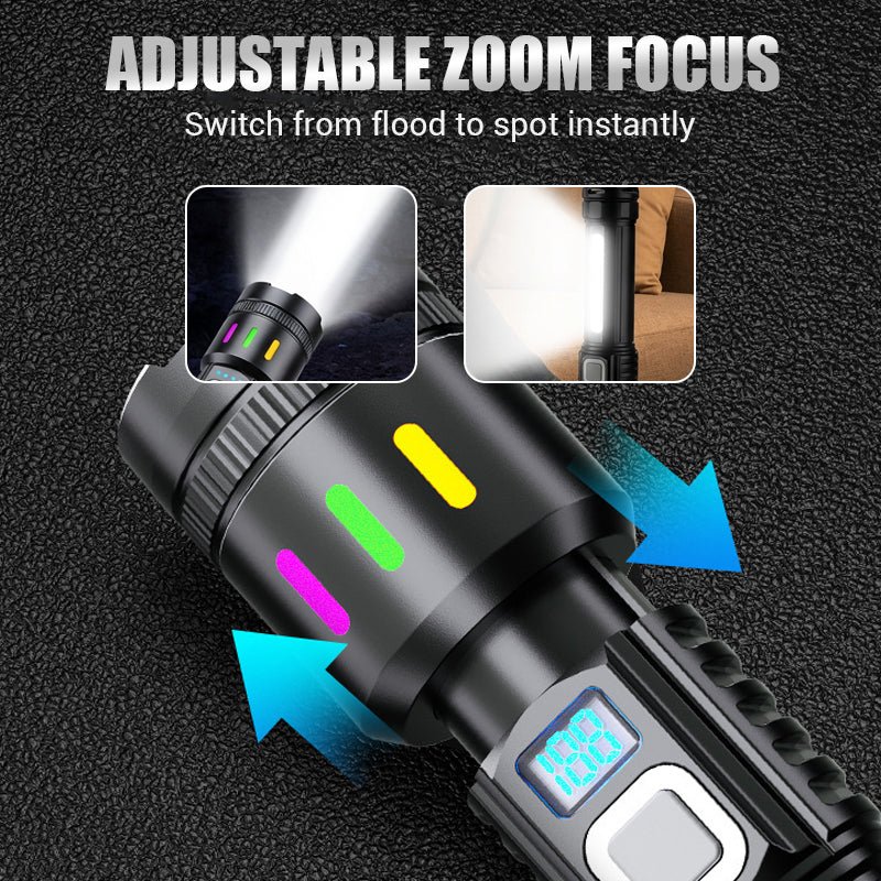 💎 49% OFF! 💎 Multifunctional Zoom LED Flashlight with Power Display – 500m Range, USB-C & 4 Lighting Modes - Image 8