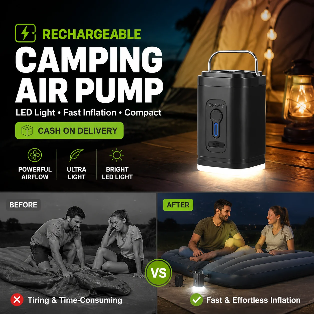 🏕️ Rechargeable Camping Air Pump – LED Light, Fast Inflation, Compact – Cash on Delivery 🔋 - Image 19