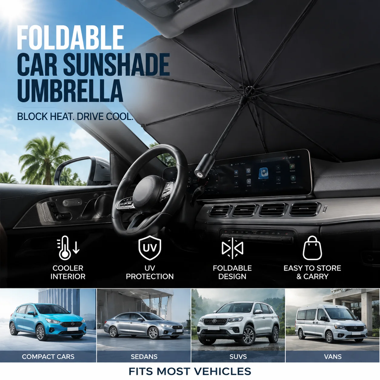 ✨Summer Hot Sale☀️Car Windshield Sun Shade Umbrella - Image 8