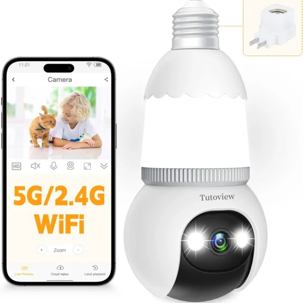 🔥All-New Upgrade✨4MP Light Bulb Security Camera 5G&2.4GHz Wireless Outdoor Indoor Camera with Night Vision