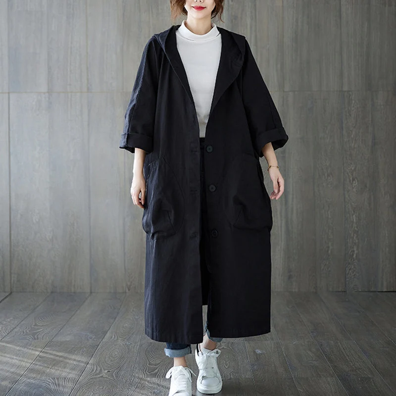 Oversized Large Pocket Hooded Long Trench Coat - Image 2
