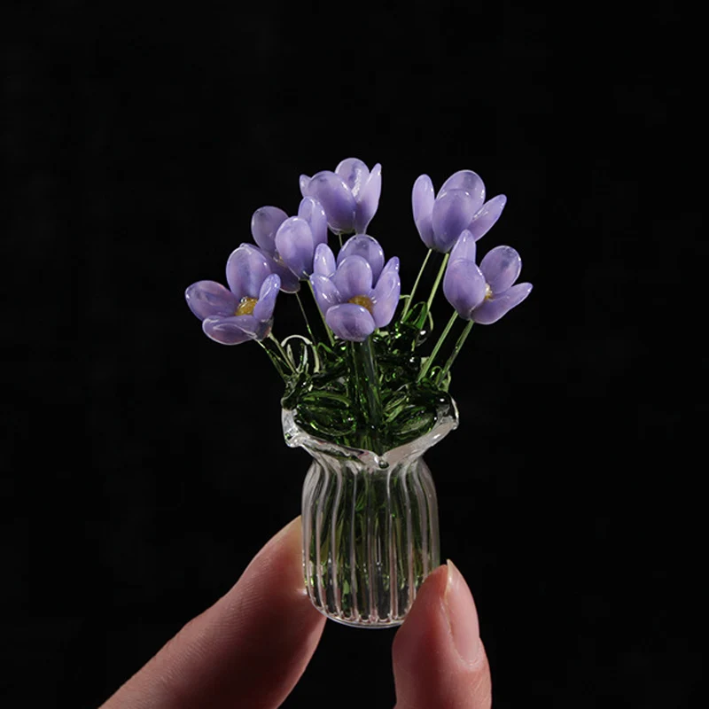 Miniature Colored Glass Flower Figurine Set - Image 12