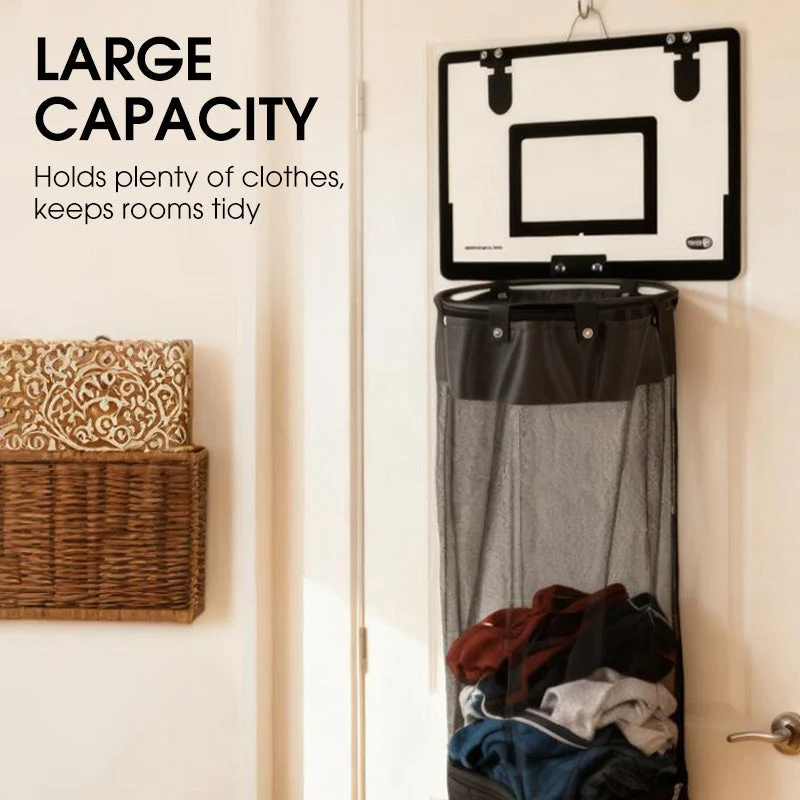 🎉FLASH DEAL 50% OFF – Over-the-Door Basketball Laundry Hamper | Creative Score Game, Big Black Mesh Net, Acrylic/Wood Backboard, No-Drill Install 🚪🏀 - Image 5