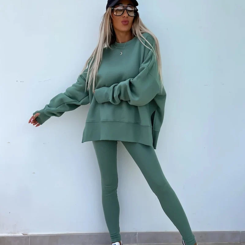 Women's Long Sleeve Printed Sweatshirt and Leggings 2-piece Set - Image 8