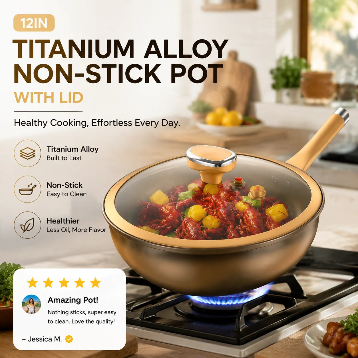 ⏳Time-limited Special⏰12in Titanium Alloy Non-Stick Pot with Lid - Image 4